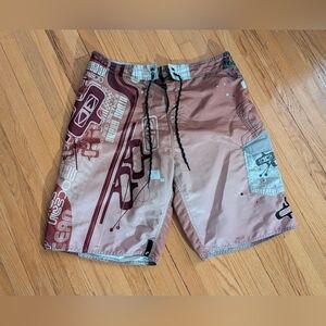 Men's Brown Graphic Board Shorts with Drawstring Waist